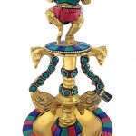 Dancing Ganesha Gemstone Work Brass Oil Diya