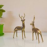Metal Deer Pair Statue, 6.5 inch,Gold, Pack of 2 Pieces