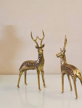 Metal Deer Pair Statue, 6.5 inch,Gold, Pack of 2 Pieces