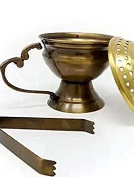 Brass Dhuna with Tong Antique Finish Dhoop Dani Loban Burner