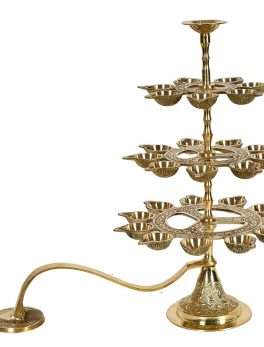 Multi Wick Aarti Lamp - Brass Statue Yellow