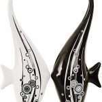 Black and White Bubble Fish Art Figure Set Of 2