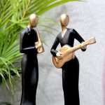 Handpainted Human Playing Guitar and Clarinet Statue - Ideal for Home