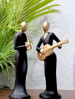 Handpainted Human Playing Guitar and Clarinet Statue - Ideal for Home
