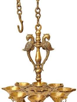 Brass Eight Wick Peacock Puja Lamp