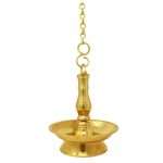 Brass Hanging Oil Wick Diya with 1 Meter Chain for Puja