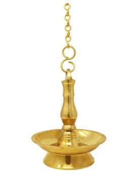 Brass Hanging Oil Wick Diya with 1 Meter Chain for Puja