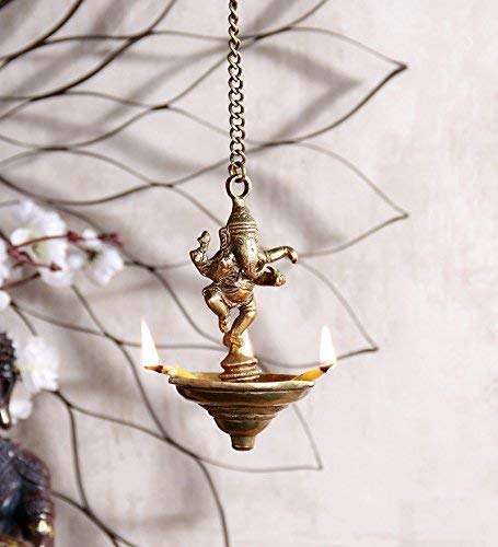Dancing Ganesha Brass Hanging Oil Wick Diya