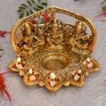 Metal Laxmi Ganesh Saraswati Idol Diya Oil Lamp
