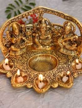 Metal Laxmi Ganesh Saraswati Idol Diya Oil Lamp