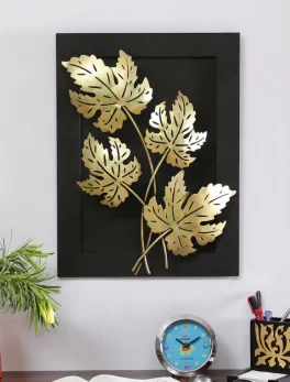 Iron Framed Leaf Wall Art In Gold For Home Decor