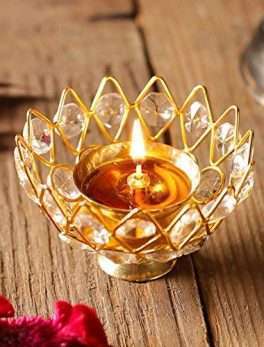 Lotus Shape Crystal Akhand Diya