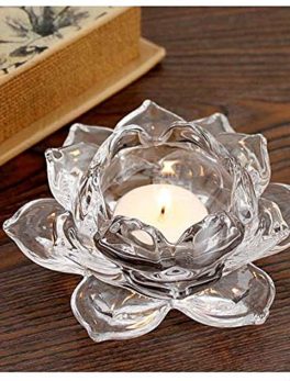 Glass Lotus Flower Tea Light Wax Candles Holder Diya