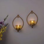 Candle Holder for Home Decoration Golden Eye Glass  Home Decor Items - Pack of 2