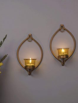 Candle Holder for Home Decoration Golden Eye Glass  Home Decor Items - Pack of 2