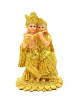 Resin Radha Krishna Statue on Lotus with Marble Finish Decorative Idol
