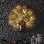Golden Peepal Metal Small Tree With LED Wall Art Decor