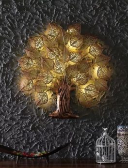 Golden Peepal Metal Small Tree With LED Wall Art Decor