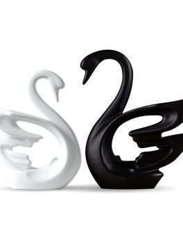 Swan Couple Matte Finish Ceramic Figurines (Set of 2Pc, White and Black)