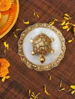 Metal Feng Shui Tortoise On Plate Showpiece