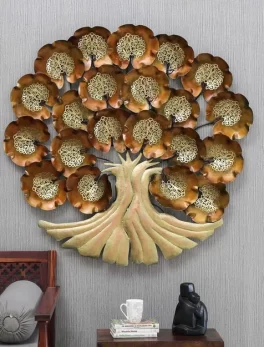 Iron Decorative Tree Wall Art In Gold Coting