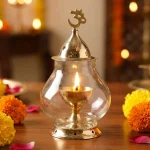 Brass & Glass Akhand Diya/Oil Lamp/Pooja Deepak with Borosilicate Glass