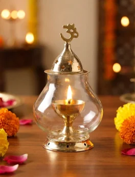 Brass & Glass Akhand Diya/Oil Lamp/Pooja Deepak with Borosilicate Glass