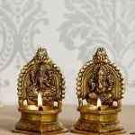 Handcrafted Diya Brown & Gold Brass Laxmi Ganesha