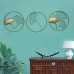 Iron Framed Leaf Wall Art In Gold Set of 3