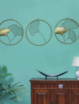 Iron Framed Leaf Wall Art In Gold Set of 3