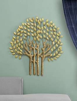 Metal Golden Color Tapasi Tree Wall Decorative Hanging & Mounted Art Sculpture (Size 36 x 40 inches)