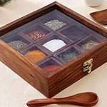 Wooden Masala BoxDabba Containers Jars Cum Kitchen Spice Box with Spoon