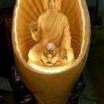 Oval Buddha Fiber Indoor Outdoor Fountain with Pillar and Led Lights for Home Decor