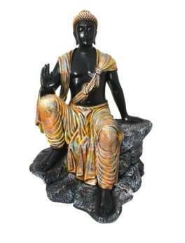 Multicolor Big Polyresin Buddha Statue Sitting On Stone/Pahar