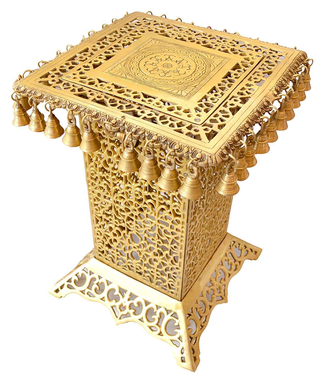 Ethnic Design Brass Metal Decorative Corner Table with Hanging Bells
