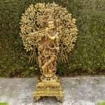 Brass Krishna with tree god Idol