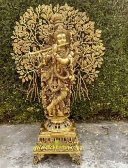 Brass Krishna with tree god Idol