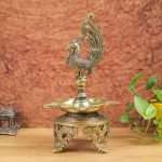 brass peacock diya stand