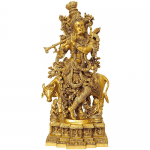 Brass Krishna With Cow And Flute
