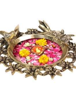 Traditional Bird Butterfly Flowers Urli Bowl Showpiece for Floating Candles Home and Office Decoration