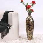 Black Gold Finish Metallic Large Flower Floor Vase