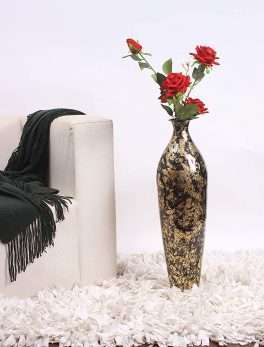 Black Gold Finish Metallic Large Flower Floor Vase