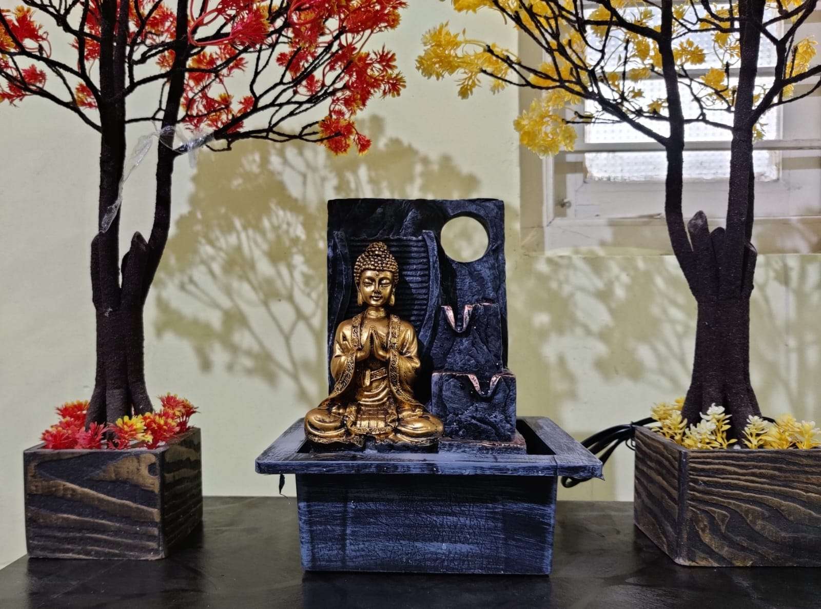 Table Top Indoor Outdoor Buddha Water Fall Fountain With Led Lights For Home Decor