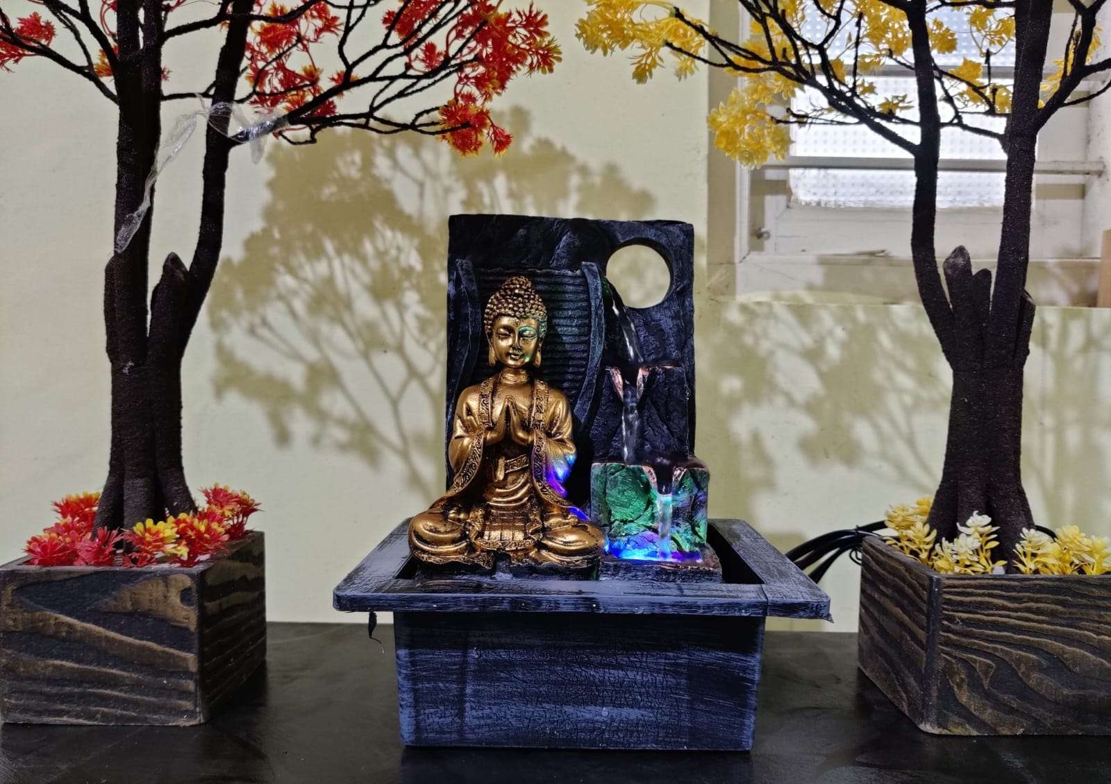 Table Top Indoor Outdoor Buddha Water Fall Fountain With Led Lights For Home Decor - Image 4