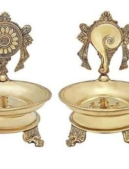 Pure Brass Shanku Chakra Table Diya Set Of 2
