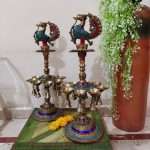 Brass Peacock Diya with Stone Work (Set of 2)