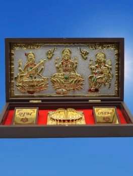 Gold Plated Lakshmi Ganesh Saraswati Yantra Gift Box