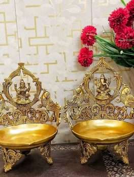 Brass Lakshmi Ganesha Decorative Urli