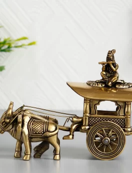 Brass Antique Finish Closed Bullock Cart Handcrafted Decorative Showpiece