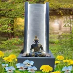 Decorative Slate Water Fountain With Lord Buddha Statue Gray Color
